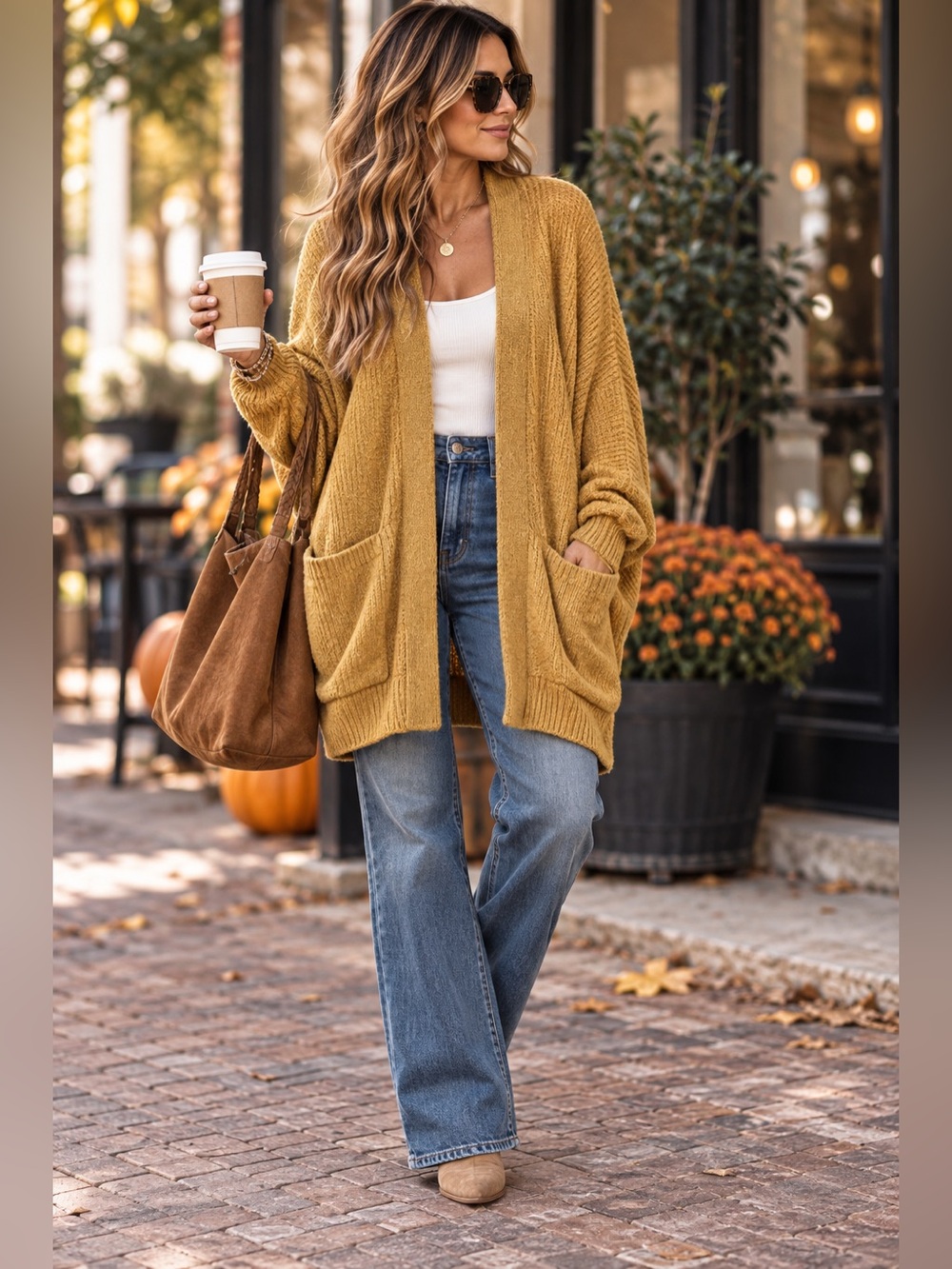 Topshop Mustard Gold Oversized Open Front Longline Cardigan Pockets US 12